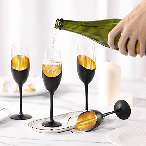 Mygift KIT1834BLK-X4 Modern Stemmed Champagne Flute Glass Set Of 4 With Black And Gold Plated Design, Bachelorette Toasting Glasses Party And Wedding Wine Glass thumb #3