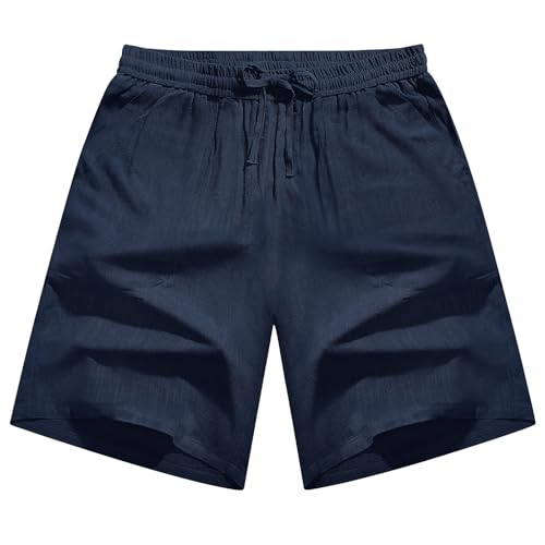 CMTOP Pantalones Cortos Hombre Verano Shorts de Lino Pantalone Cortos Casual Sueltos Pantalón Corto de Playa con Cordón y Bolsillos