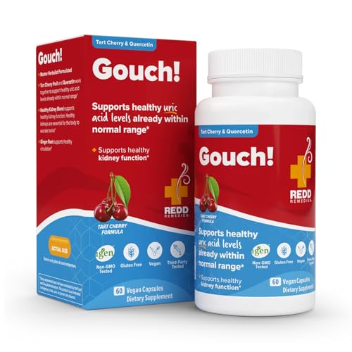 Redd Remedies Gouch! | Supplement for Joints Uric Acid Levels and Healthy Kidney Function | Tart Cherry Ginger Quercetin & More | 60 Vegan Capsules
