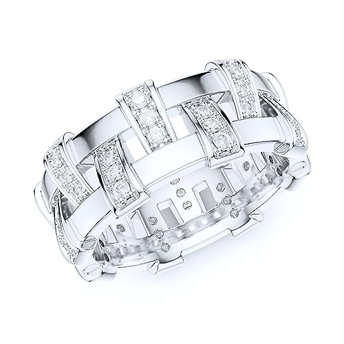 THELANDA Sterling Silver Unisex Antique Interlaced Basket Weave Genuine Moissanite or Simulated Diamond Eternity Band Wedding Ring