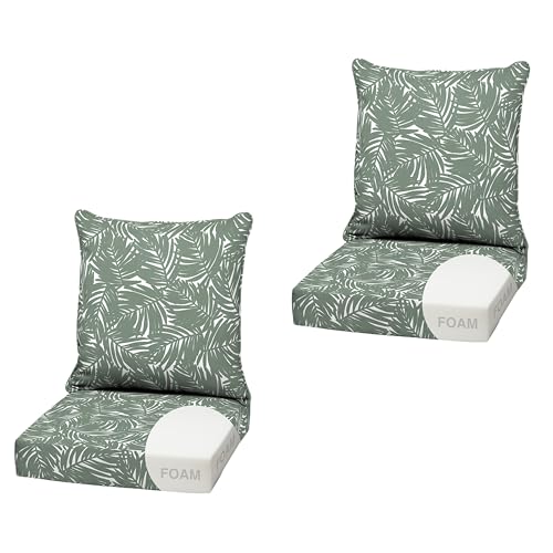Image of Arden Outdoor Deep Seat Cushion Set, Foam, 2-Pack, 22x24, Sage Palm