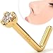Body Candy 14k Gold L-Shaped Nose Ring with 1.5mm Diamond (0.015 cttw), Hypoallergenic Nose Jewelry - Handmade in USA, 20 Gauge 1/4 inch at Bend