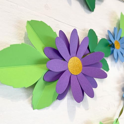 Image of Flower Bunting for Wall Decoration (Blue Daisy with Leaves)
