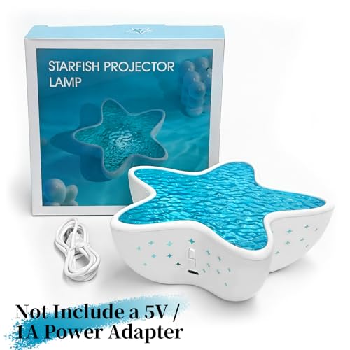 AmmToo LED Sternenhimmel Projektor Kinder Nachtlicht mit Aurora Effekt – Badezimmer Lichtprojektor, Wasserwellen Lampe mit Stufenlos Dimmbar, Seestern Projektor Ocean Mood Light Wohnzimmer Deko