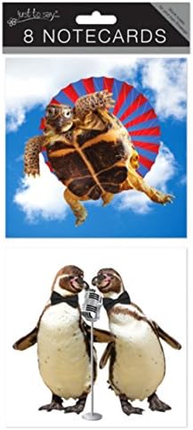 'JUST TO SAY' PACK OF 8 BLANK NOTECARDS NOTELETS - 4099 TORTOISE & PENGUINS