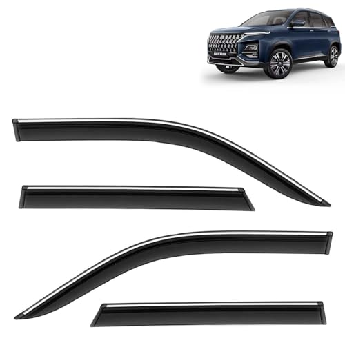 Image of KINGSWAY Accessories Chrome Lining Door Visor Only Compatible with MG Hector Plus (Year 2026 Onwards), Premium Chromeline Unbreakable Car Rain Guard Side Rear Wind Deflectors, Pack of 4