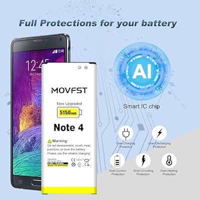 Replacement Battery for Samsung Galaxy Note 4,5150mAh High Capacity Battery Fit for Model N910, N910U 4G LTE, N910V(Verizon), N910T(T-Mobile), N910A(AT&T), N910P(Sprint),EB-BN910BBE