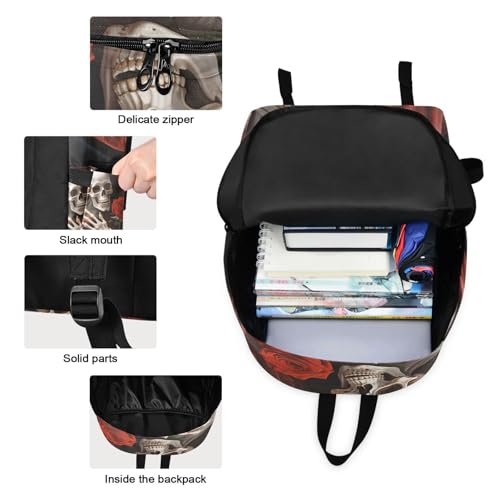 Backpack Lunch Box Set Large Capacity Travel Backpacks and Insulated Lunch Bag for Commute Hiking Picnic Skeleton with Rose Print3