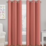 Turquoize Coral Blackout Curtains for Bedroom 84 Inch Length Thermal Insulated Curtain Panels Room Darkening Grommet Top Window Curtain Drapes for Living Room, 2 Panels, W42 x L84, Coral