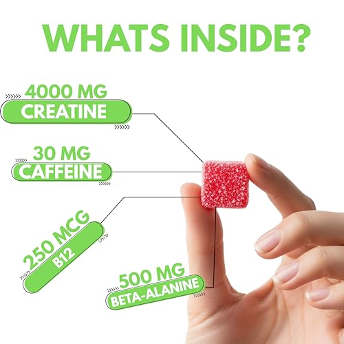 Image of Nutrify Daily Creatine Gummies for Women and Men - 4g Creatine Monohydrate per Serving for Muscle Growth & Recovery - Sugar-Free, Low-Calorie, with Vitamin B12 for Energy Boost (Blue Raspberry)