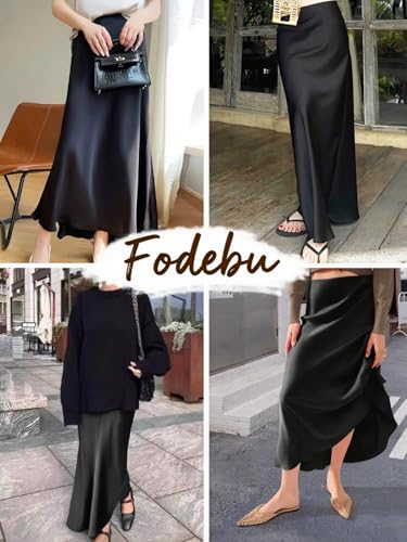 Women's Satin Midi Long Skirt Summer Black High Waist A-line Skirt Hidden Elastic Waistband Elegant Casual Skirt for Women2