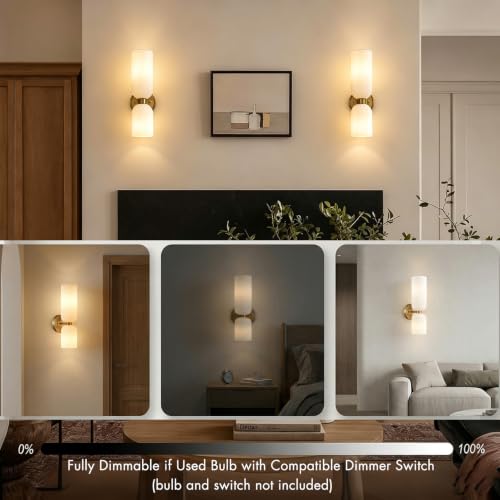 DEYNITE Gold Wall Sconces Set of Two 2-Light Modern Wall Light 3.93"(W)*14.2"(H) Bathroom Vanity Light Milky White Glass by DEYNITE - Used condition - Image 6
