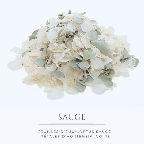 Confettis Mariage Vert Sauge Blanc Eucalyptus Pétales Fleurs Hortensia 1L – vue 3