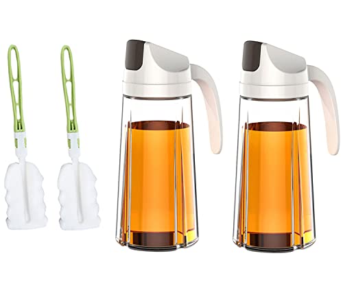 Pilika Huiliers et Vinaigriers Distributeur de Vinaigre Sauce Soja et D'huile D'olive Bouteille en Verre pour La Cuisine de Cuisine,22 OZ (630 ml) Blanc Paquet de 2