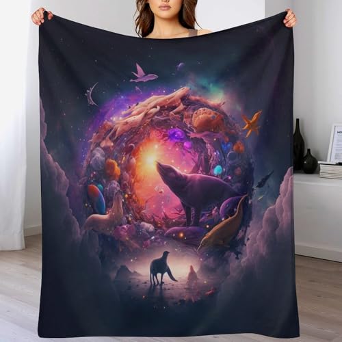 Couverture monde animal 180x200 cm douce et chaude pour lit et canapé