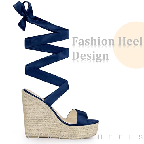 Perphy Platform Bow Ankle Tie Espadrilles Satin Lace Up Wedge Sandals for Women4