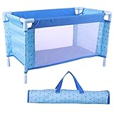 BABESIDE Baby Doll Crib, Baby Doll Bed for 17-21 Dolls, Foldable Baby Doll Playpen Toy Crib, Reborn Baby Doll Accessories with Storage Bag, Doll Pack n Play Kids Gift (Blue)