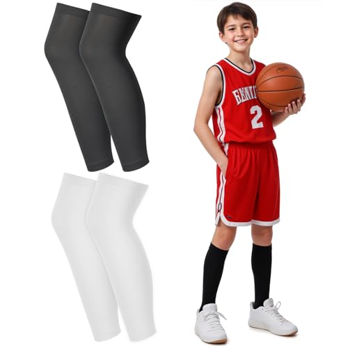 2 Pairs Leg Sleeves for Kids, Long Compression Basketball Leg Sleeve for Youth Boy Girl