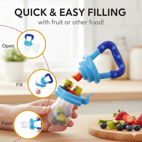 Image of Safe-O-Kid (Pack of 2) Baby Fruit Nibbler /Pacifier - BPA-Free, 100% Pure Silicone, Teether for Baby | Soft Pacifier & Teether for Infants, Assorted