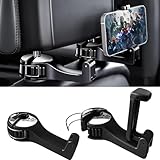 NATUTENT Upgraded 2 in 1 Car Headrest Hidden Hook with Phone Holder for Purse, Universal 360° Rotation Adjustable Headrest Car Seat Hooks, Car Purse Hook Holder (2 Pack)