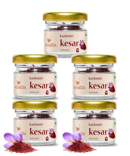 Image of Homeda Kesar Saffron Original 5g / Pure Keshar Original Kashmiri Kesar | Kumkuma Puvvu Safron, Kungumapoo for pregnant women, Zafran, Kasar, Kumkumapoovu, Keser, Certified Grade A (5 Packs of 1g)