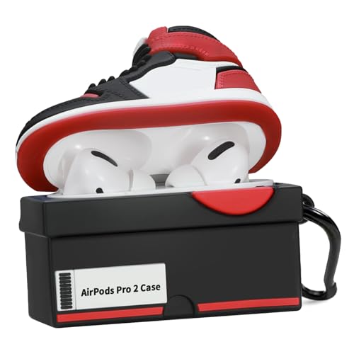 Silicone Case with Keychain Compatible with Air pods Pro 2nd/1st Generation Case, Cute 3D Basketball Shoes Box Soft Silicone Protective Cover for Men Women (Red)