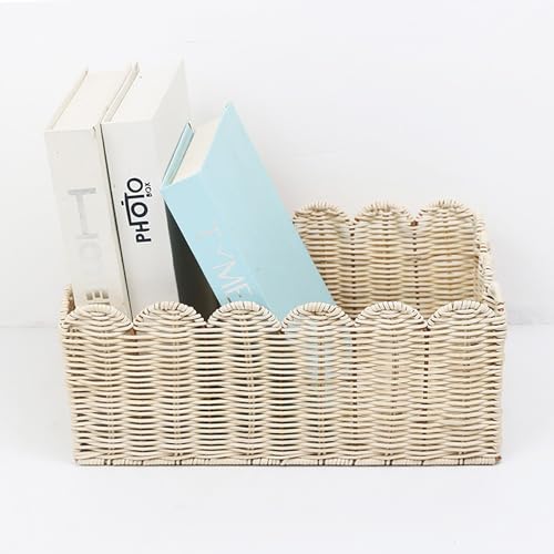 Adkbo Scalloped Basket, Wicker Baskets For Storage, Hand Woven Shelf Baskets, Seagrass Baskets For Bathroom thumb #2