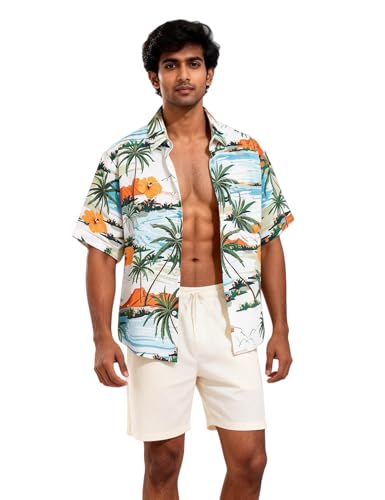 Image of Venzina Men's Floral Print Shirt - Stylish Summer Top for Lounge, Sleep & Beach Wear Lightweight Casual Shirt for Men Nightwear Pyjama Kurta