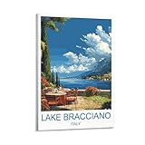 Lakebracciano - Póster de viaje vintage de Italia, 60 x 90 cm, lienzo de ciudad, impresión artística para decoración del hogar, sala de estar, dormitorio y oficina, pintura escénica de paisaje de