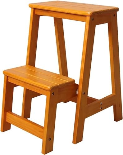 Wooden Folding Step Ladder Chair Multi Functional Foldable Stool Shelf for Library Books Plants Storage and Decor Stand/Wood Color (Brown)