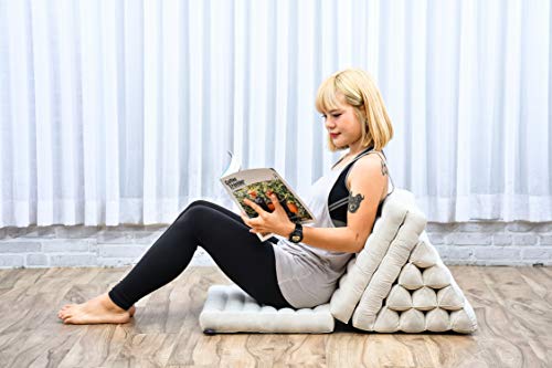 Leewadee Foldout Triangle Thai-Cushion Floor-Seat with Back-Rest TV Pillow Lounge-r Foldable Out-Door Mattress, 67x21x13 inches, Kapok, Ecru