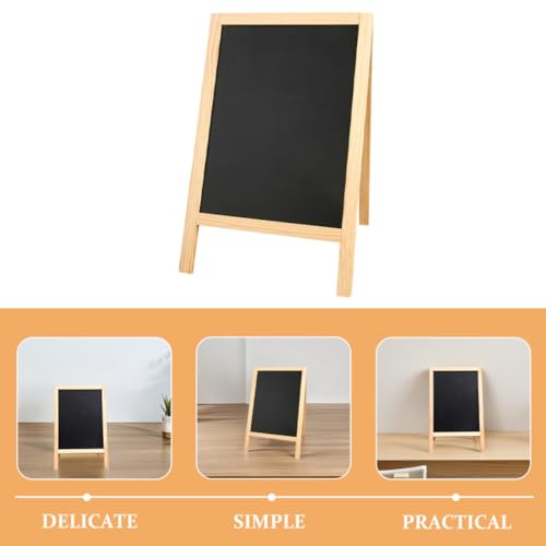 Pizarra pequeña de madera con tablero resistente de doble cara y base estable UKCOCO 3