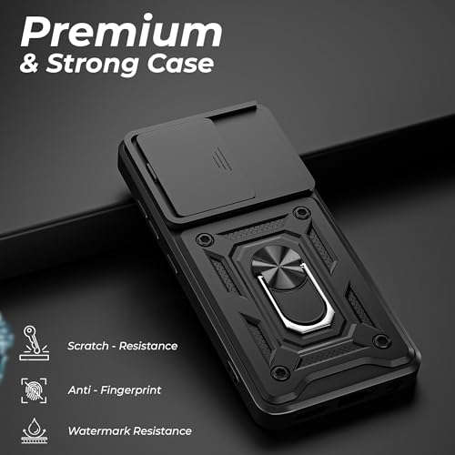 Image of A rtistque Armor Bumper Back Case Cover for iQOO Z10R 5G / Vivo V50 / V50e / V50 Elite Edition /Vivo T4R 5G | Stylish Ring Holder & Inbuilt Stand | Sliding Camera Cover | Protective Design - Black