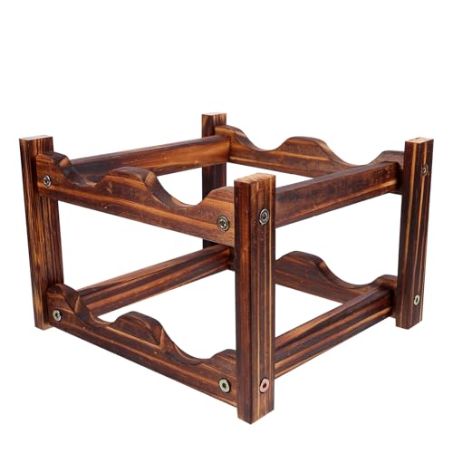 STOBAZA Casier à Vin en Bois Massif Carbonisé 2 Niveaux 4 Bouteilles Support de Rangement Compact Antidérapant pour Maison Bureau et Cave – Étagère Décorative pour Bouteilles de Vin