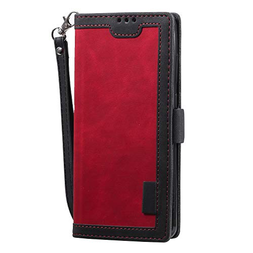 Nadoli Card Slots Wallet Case for Huawei P40 Lite,Magnetic Handbag Pocket PU Leather Flip Wrist Strap Folio TPU Inner Stand Cover,Black Red