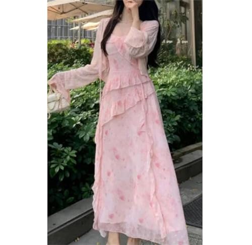 Plus Size Women's Floral Print Backless Dress Lace Trim High Waist Slimming Long Skirt2