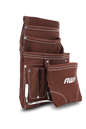 Awp 10-Pocket Suede Tool Pouch | Durable General Construction Leather Tool Pouch | Brown & Klein Tools 5225 Tool Belt, Adjustable Electrician Belt Is 2-Inch Wide, Adjusts For 48-Inch Waist #TOP2