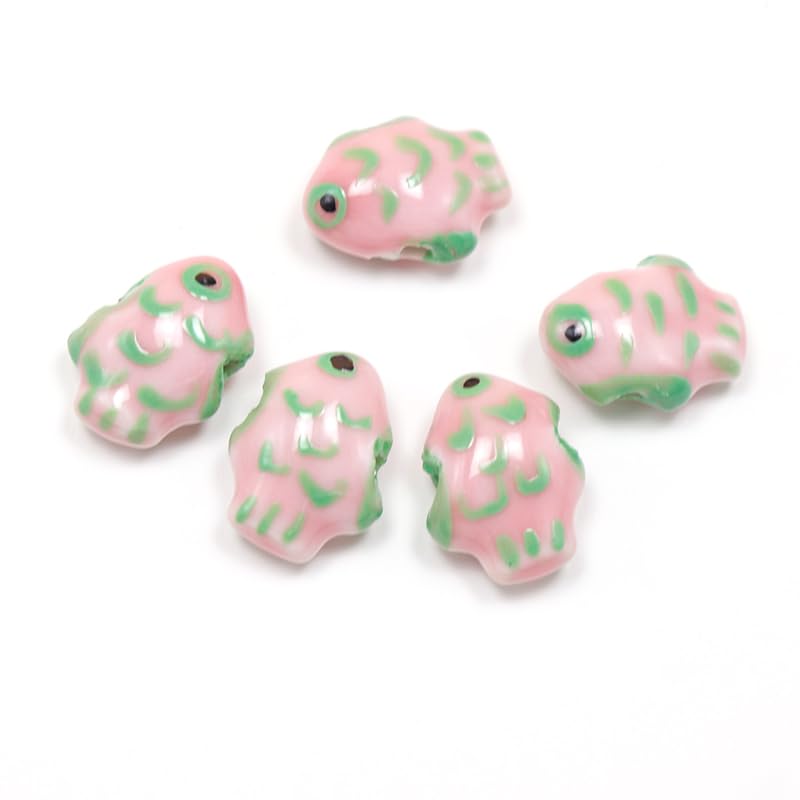 SUPERFINDINGS 60Pcs 12Couleurs Perles En Céramique Pour Poissons Perles D'espacement Pour Poissons Imprimées Pour D'artisanat Animaux En Céramique