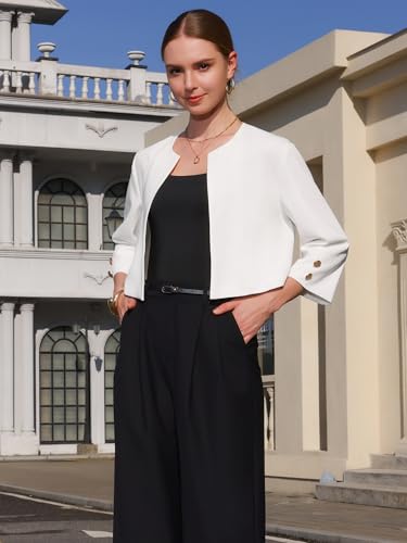 Women's Collarless Blazers 3/4 Sleeve Dressy Casual Cropped Jacket2
