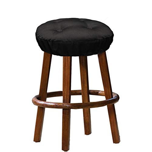 COTTON CRAFT - 100% Cotton Twill Bar Stool Cover 2 Pack - Black - 12 Inch Round - Tufted Stool Cover is Filled with Comfortable 100% Poly Fill and has an Elastic Skirt to Keep it Locked in Place