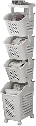 Rutexc ランドリー収納使い勝手の二段式洗濯物入れ 上の棚で小物を収納 下のバケツで洗濯物を整理 車輪付きで移動も簡単な収納アイテム