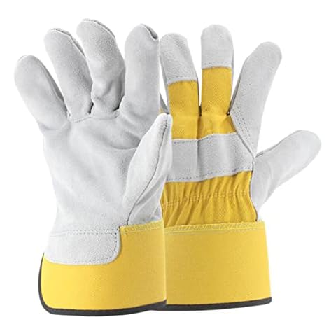 Leather Gardening Work Gauntlets For Men , Reinforced Heavy duty Gloves, Safety Protective Rigger Washable Gripper (XL, Yellow, 2 Pairs) Cover