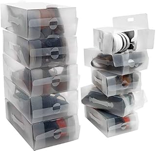 Kurtzy Clear Plastic Shoe Storage Boxes (10 Pack) - Suitable for Women's, Men's and Children's Shoes - Foldable, Corrugated and Stackable for Storage and Travel