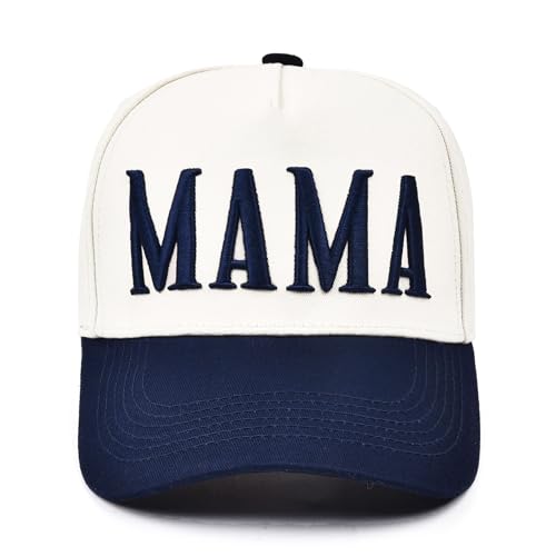 Image of Women's Mama Trucker Hat Trendy, Embroidered Adjustable Mom Baseball Cap, Two-Tone Ponytail Hat for Outfits