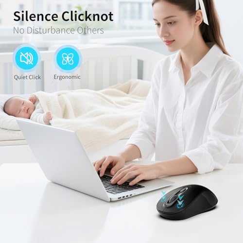 Image of Wireless Mouse, 2026 New Model, Silent Click Ergonomic Design, Portable, 4 Buttons, Adjustable DPI (800 /1200 /1600), for Laptop /PC /Office (Black)