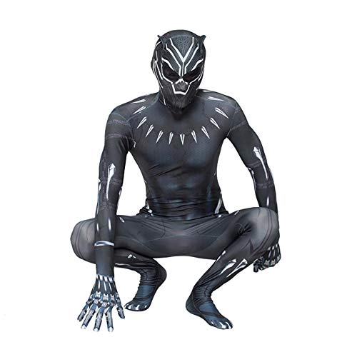 LINLIN Black panther mask kroppsdräkt svart spindelmannen jumpsuit Zentai 3D-tryckt superhjältar halloween cosplaykostymer för män barn L (125 ~ 135 cm)
