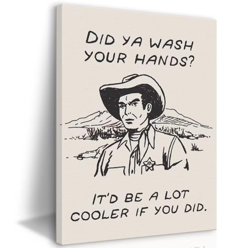 Ingelijste retro zwart-wit cowboy keuken muurkunst Did You Wash Your Hands canvas prints schattige badkamer humor foto's trendy decor posters schilderijen westerse huis wanddecoratie (40 x 61 cm