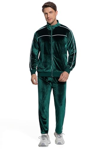 BASICDOT Mens Velour Tracksuit 2 Piece Set Jogging Suit Full Zip Sweatsuit Outfit with Track Suit Jacket and Pants 51340-XXL