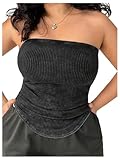 WDIRARA Women's Plus Size Ruched Strapless Tube Top Sleeveless Asymmetrical Bandeau Knit Tops Black 3X-Large Plus