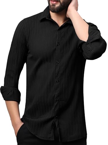 Image of FILO HEVIS Men's Casual Button Down Popcorn Shirts Stylish Long Sleeve Linen Textured Beach Summer Shirt